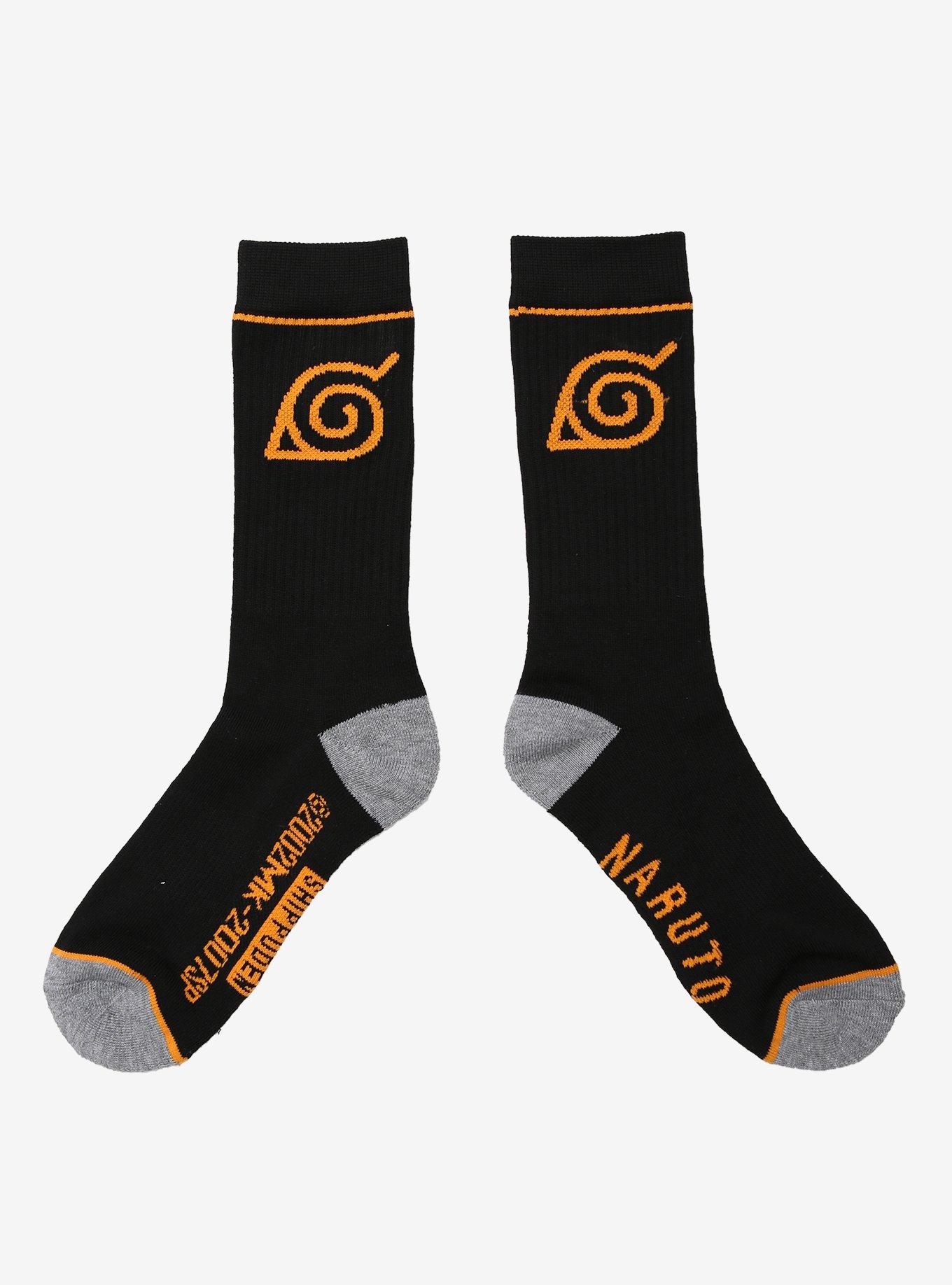 Naruto Shippuden Black & Orange Leaf Village Crew Socks, , hi-res