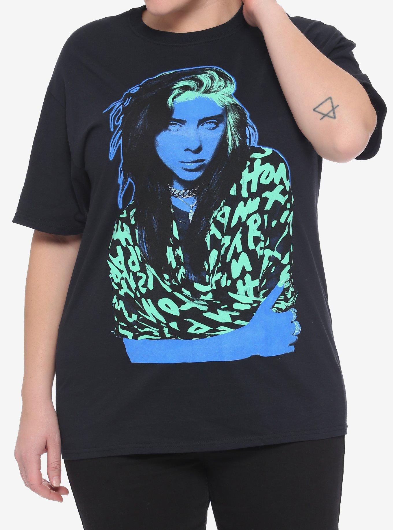 Billie Eilish Neon Portrait Girls T-Shirt Plus Size, BLACK, hi-res