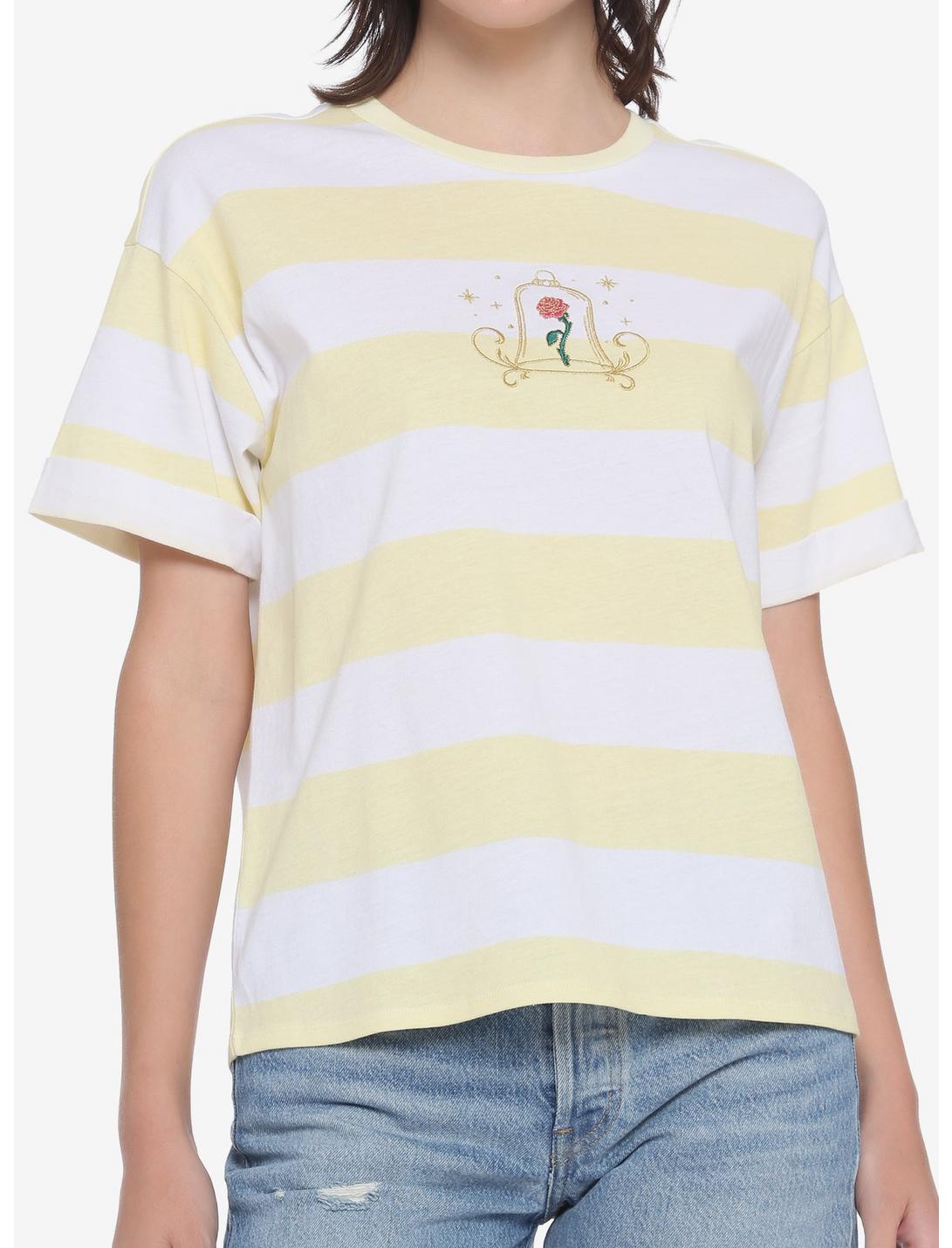 Disney Beauty And The Beast Rose Stripe Boyfriend Fit T-Shirt, MULTI, hi-res