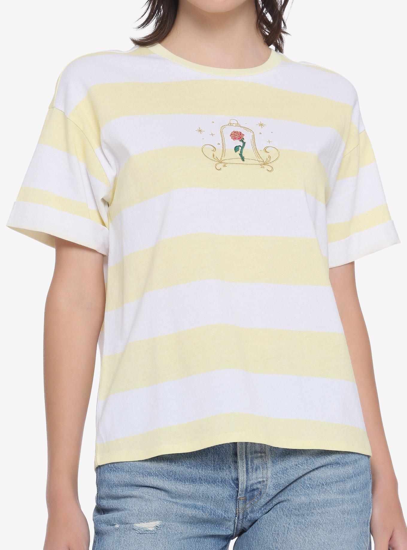 Disney Beauty And The Beast Rose Stripe Boyfriend Fit T-Shirt, MULTI, hi-res