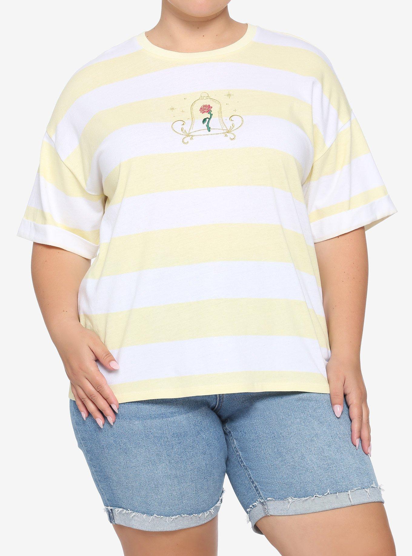 Disney Beauty And The Beast Rose Stripe Boyfriend Fit T-Shirt Plus Size, MULTI, hi-res