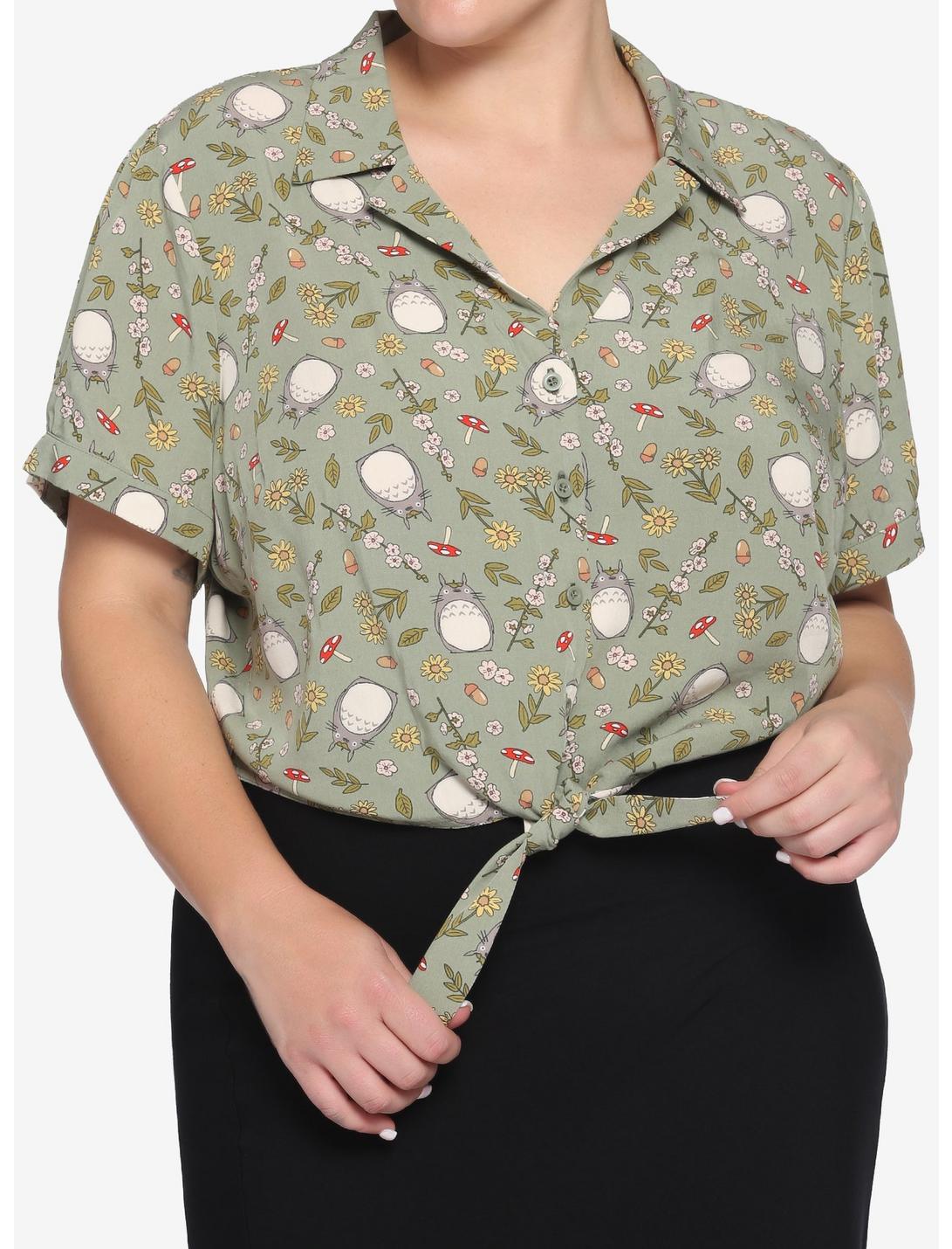 Her Universe Studio Ghibli My Neighbor Totoro Acorn Tie-Front Woven Button-Up Plus Size, MULTI, hi-res