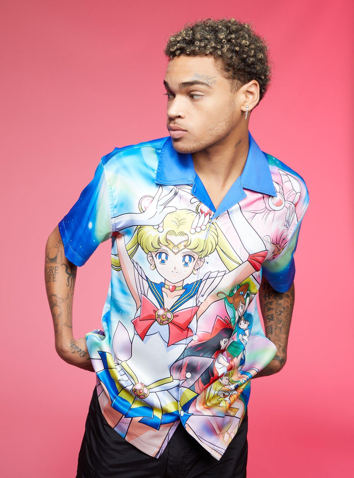 Sailor Moon Characters Sublimated Woven Button-Up, MULTI, hi-res