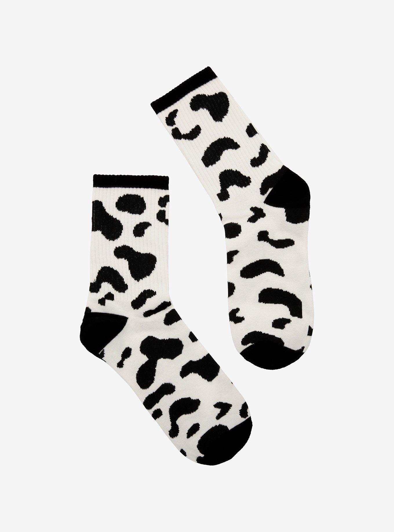Cow Print Crew Socks, , hi-res