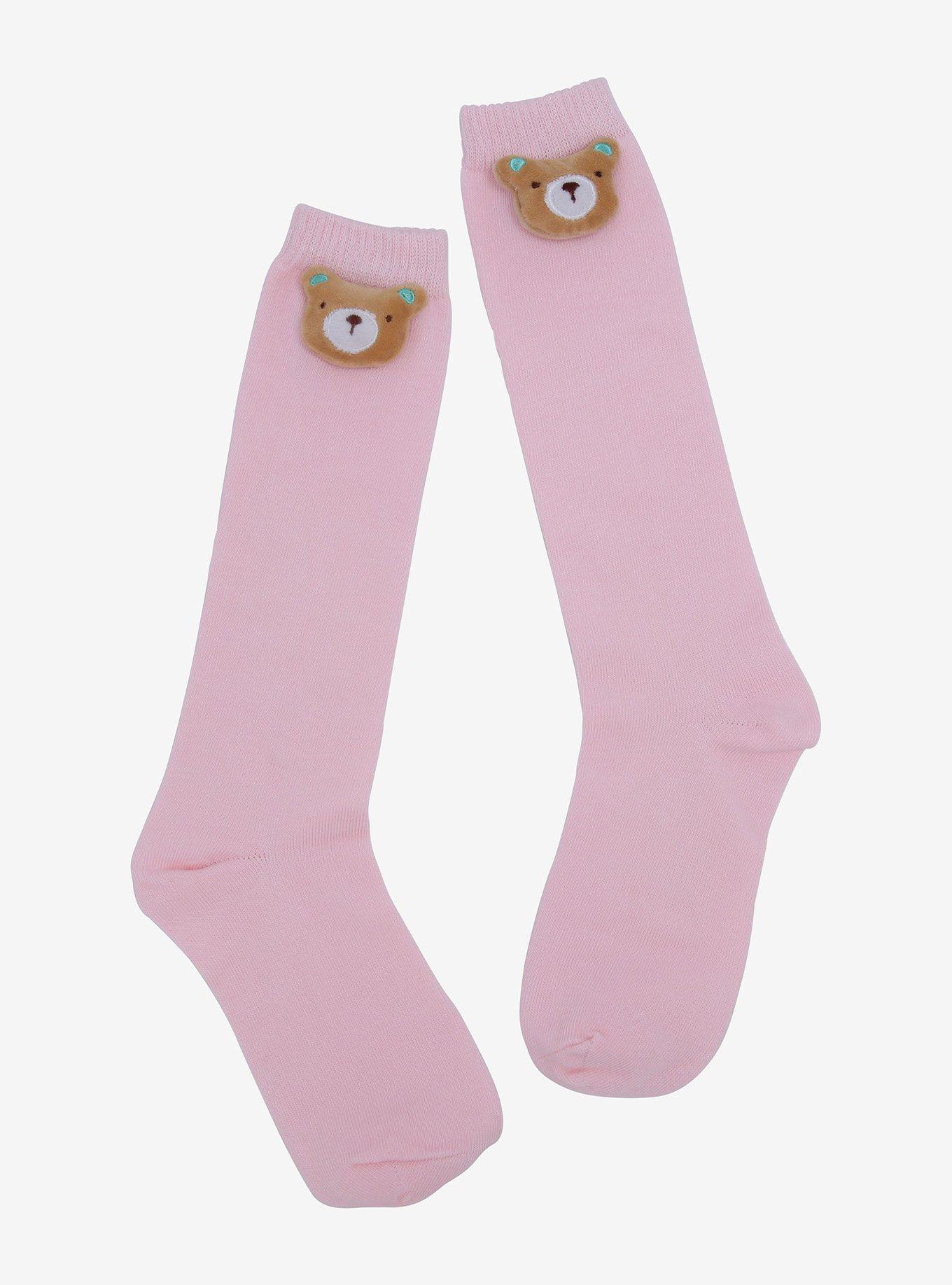 Plush Teddy Pastel Pink Crew Socks, , hi-res