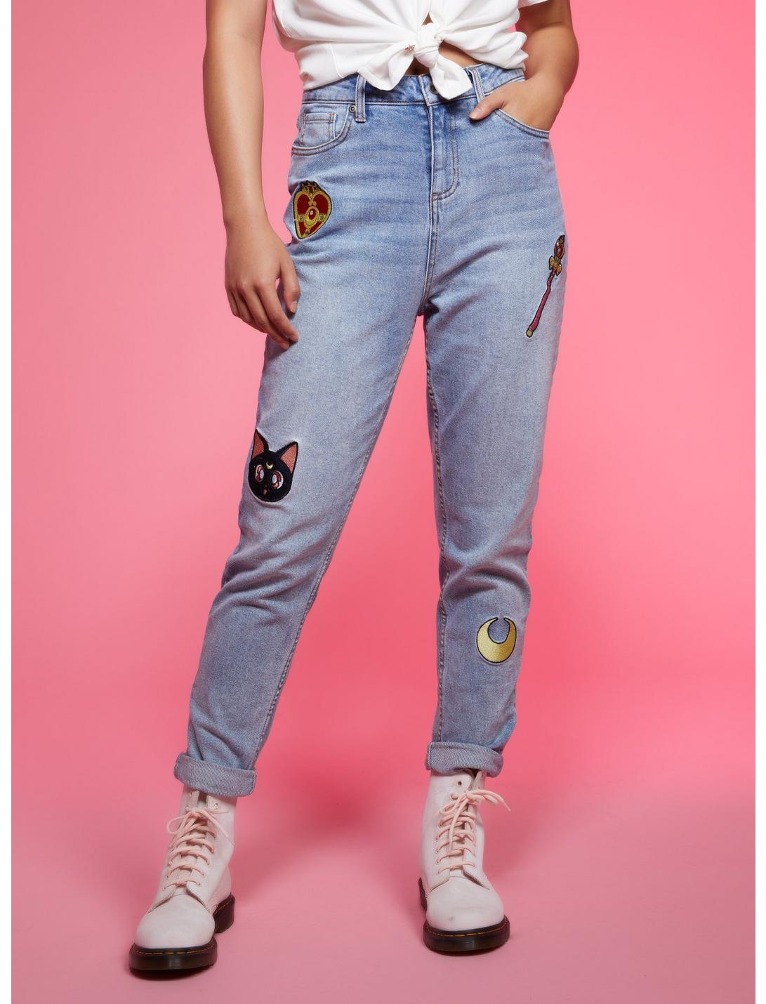 Sailor Moon Icons Embroidered Mom Jeans, MULTI, hi-res