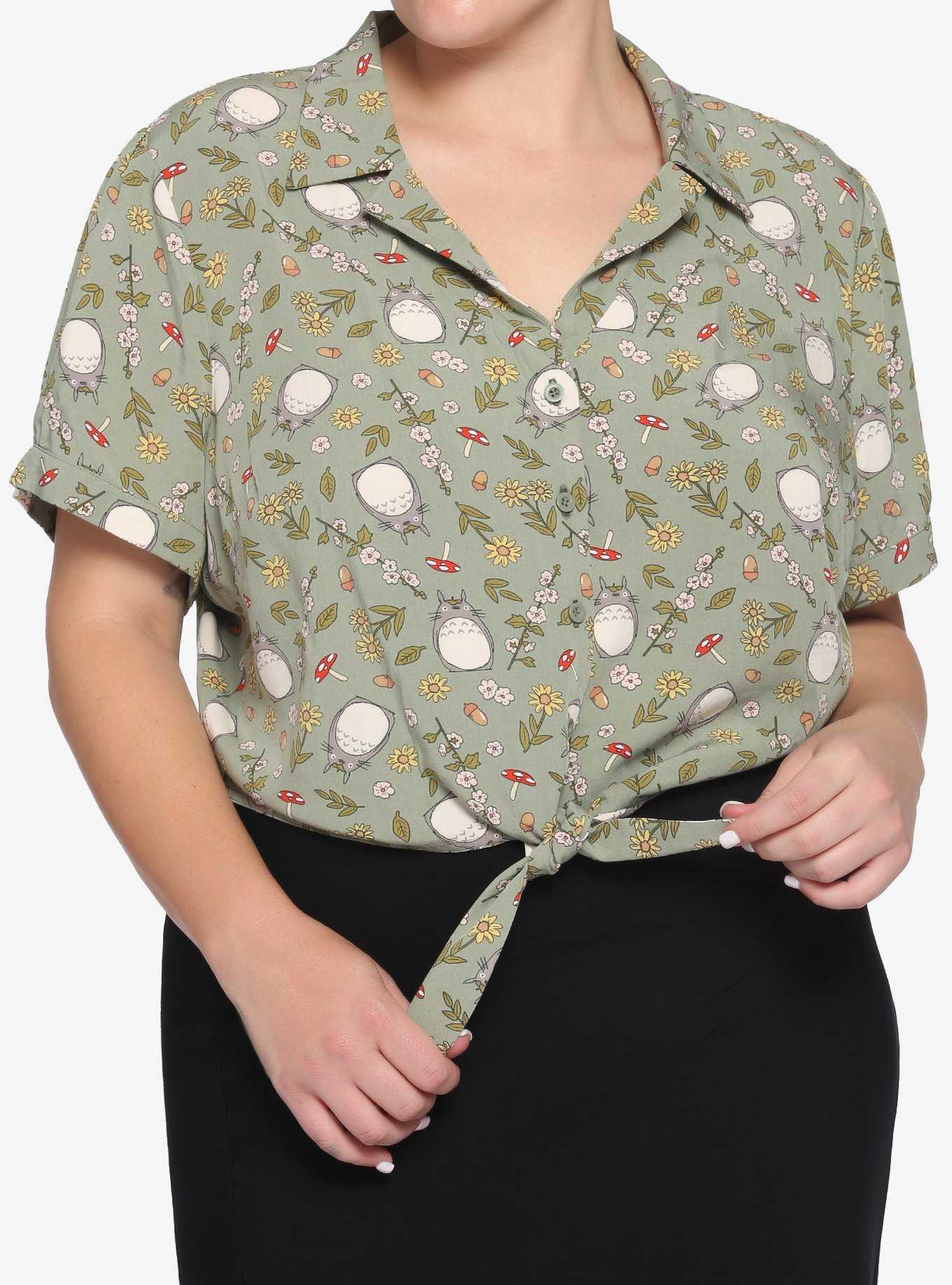 Her Universe Studio Ghibli My Neighbor Totoro Acorn Tie-Front Girls Woven Button-Up Plus Size, , hi-res