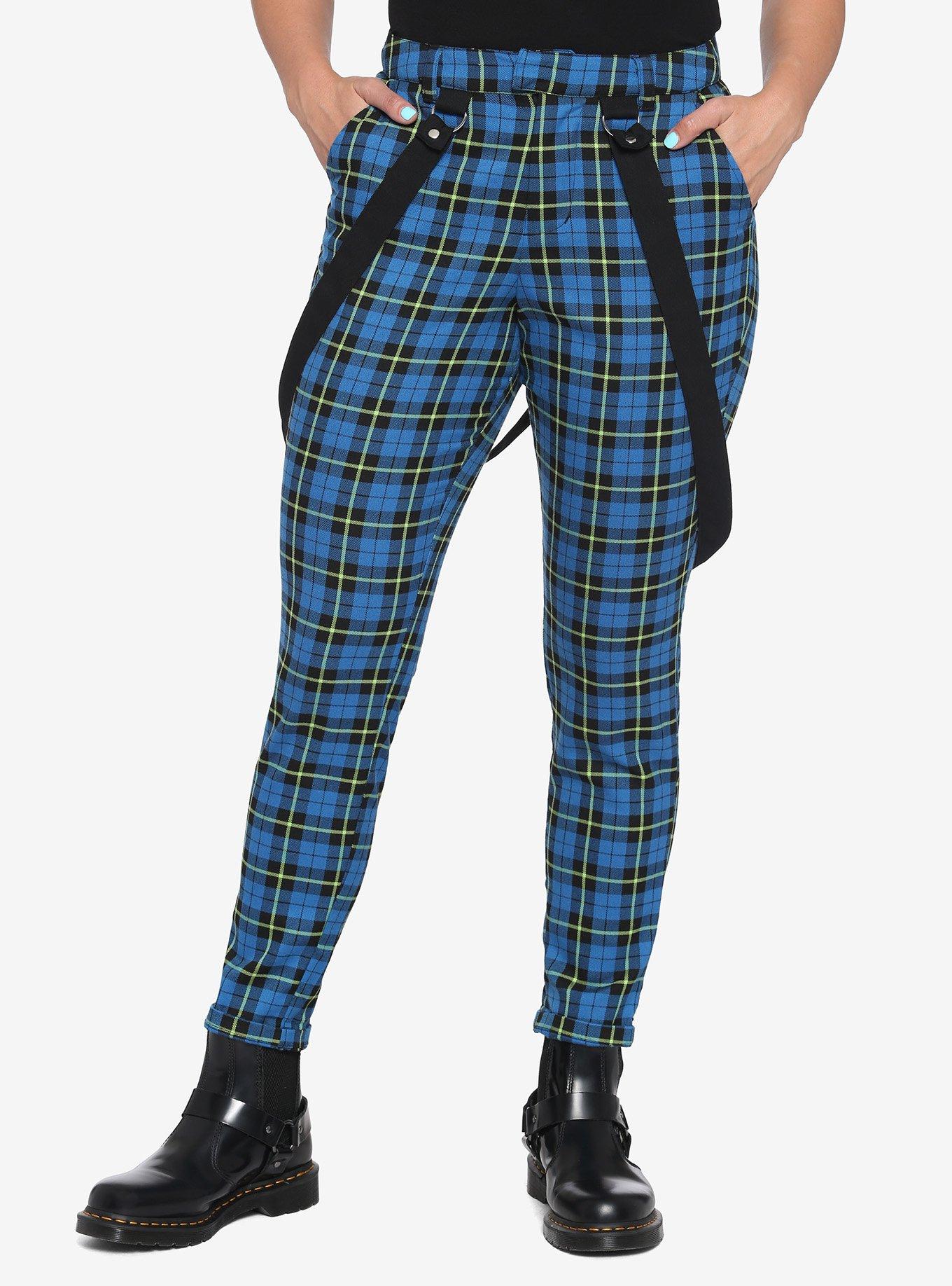 Blue & Green Plaid Suspender Pants | Hot Topic