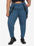 Blue & Green Plaid Suspender Pants Plus Size, PLAID, hi-res