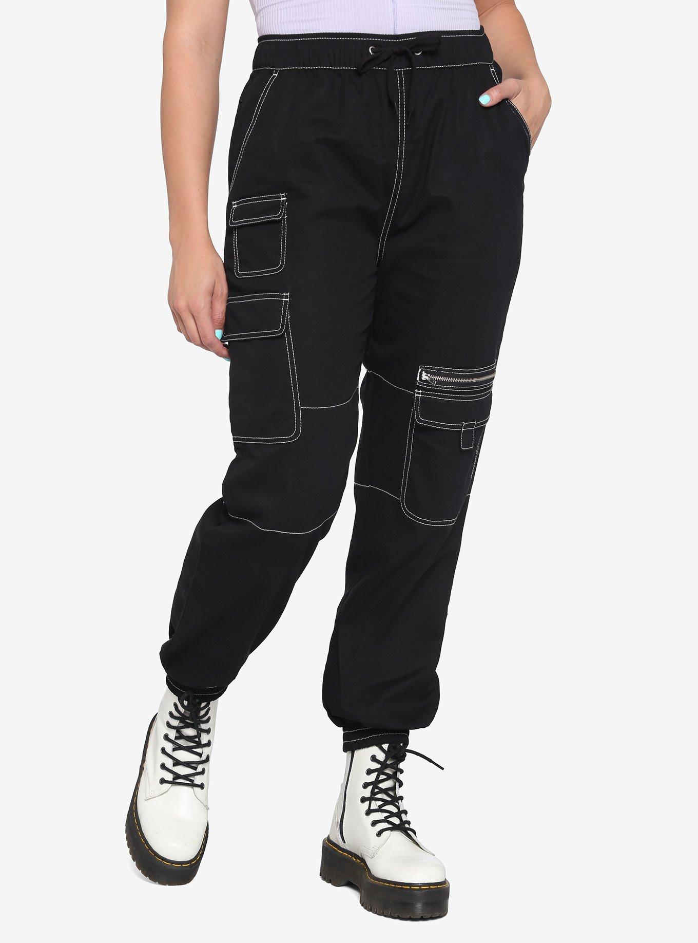 Black Contrast Stitch Vinyl Pants