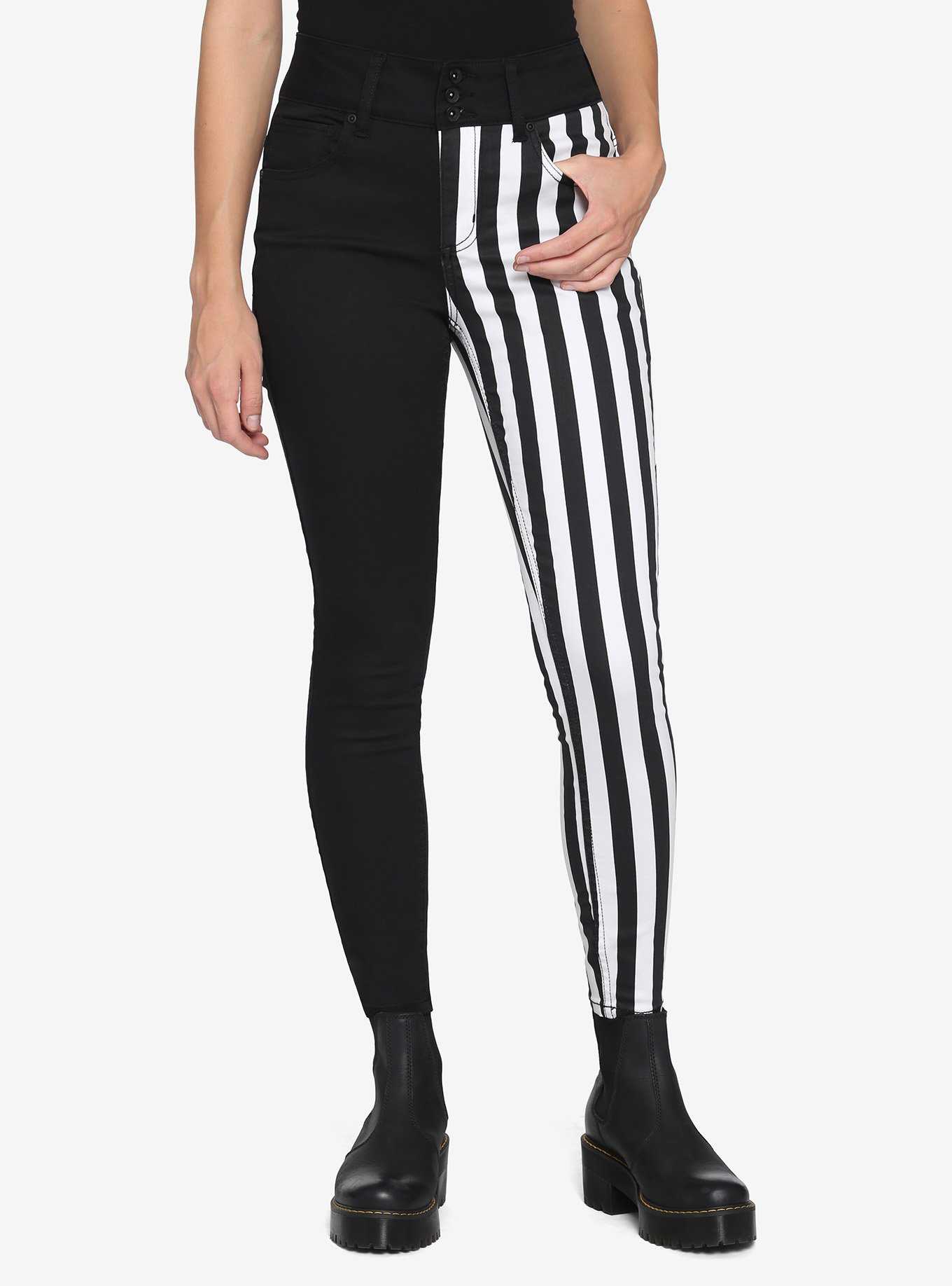 White jeans with black stripe hotsell
