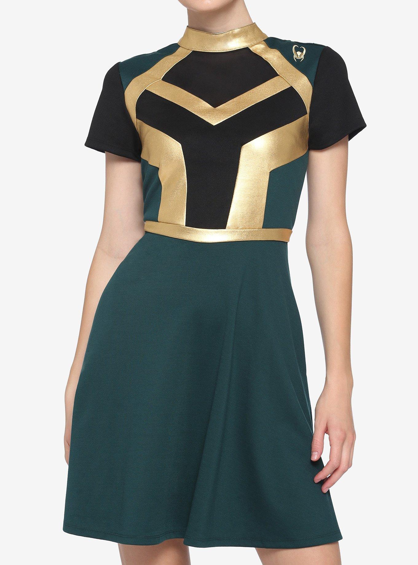 Her Universe Marvel Loki Mock Neck Mesh Inset Panel Dress