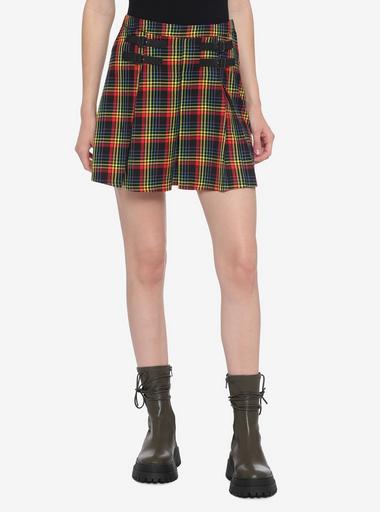 RSQ Womens Dual-Buckle Plaid Skirt