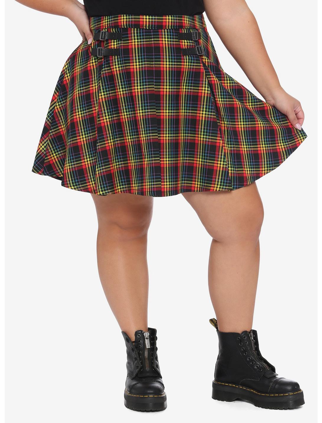 Rainbow Plaid Double Buckle Pleated Skirt Plus Size | Hot Topic