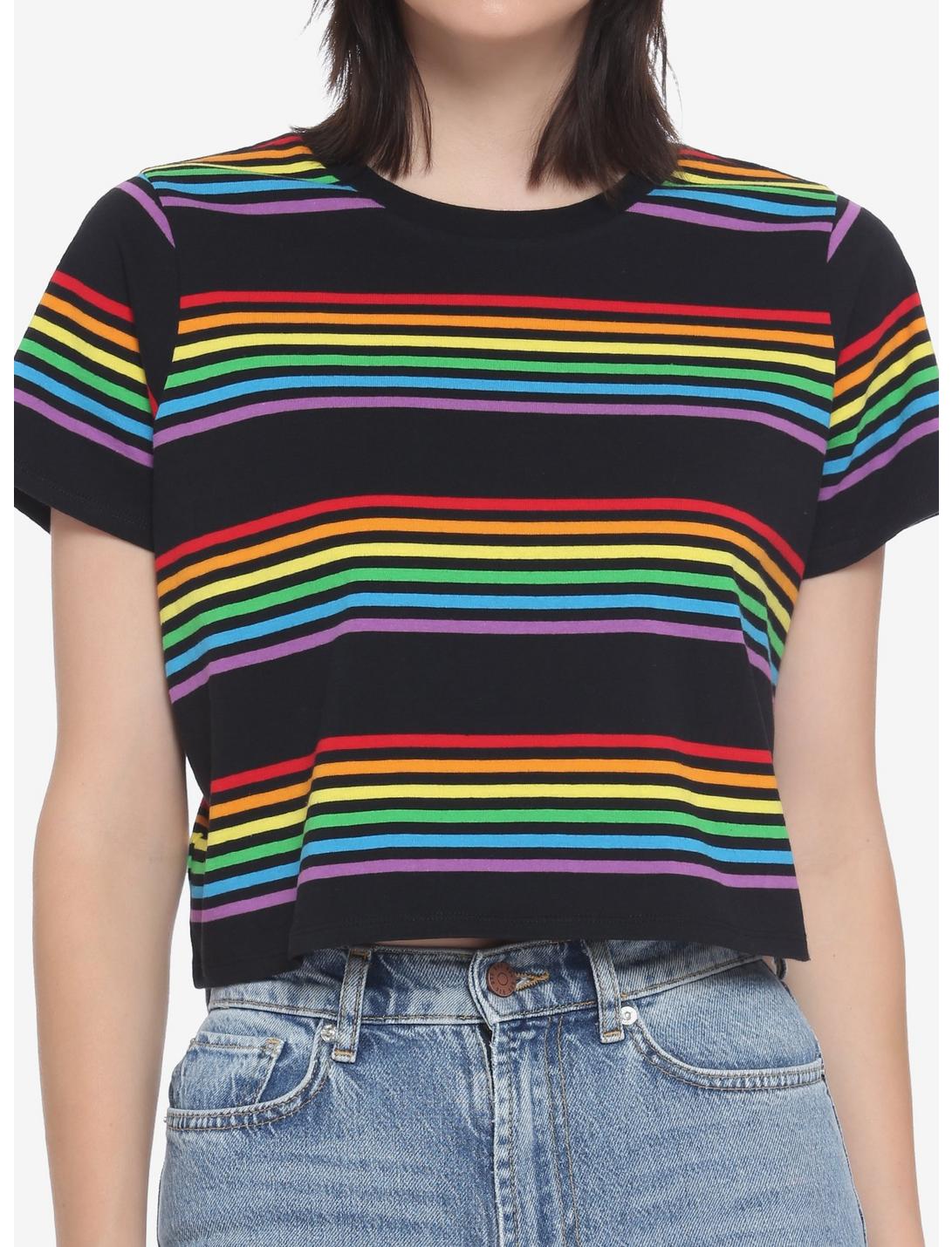 Rainbow Stripe Crop T-Shirt, RAINBOW, hi-res
