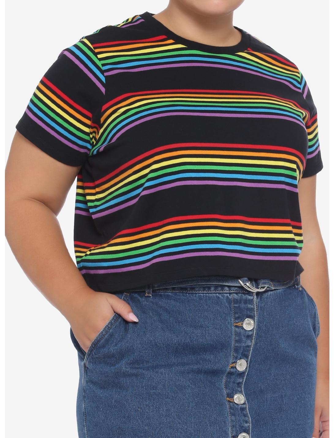 Rainbow Stripe Crop T-Shirt Plus Size, RAINBOW, hi-res
