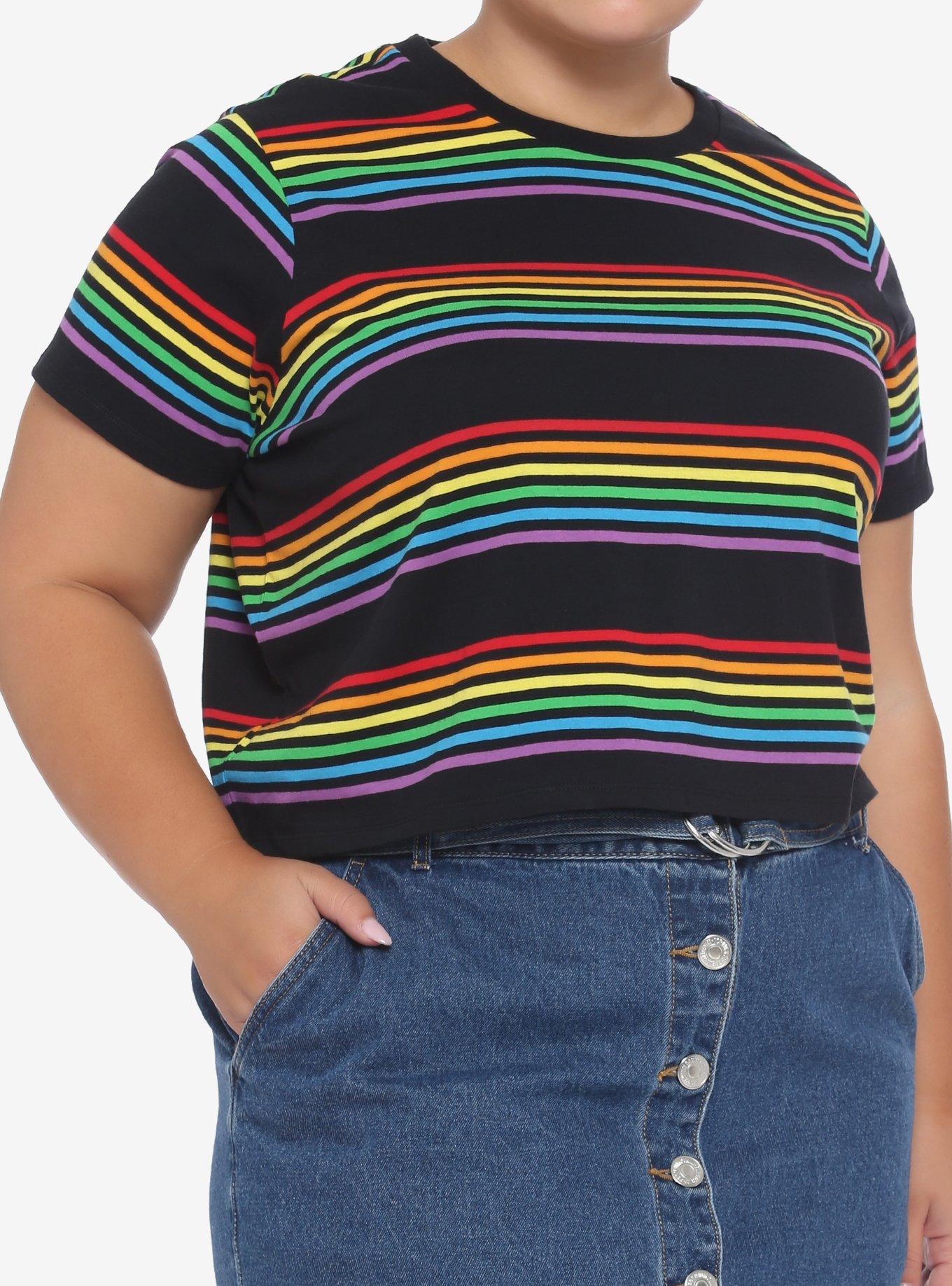 Rainbow Stripe Crop T-Shirt Plus Size, RAINBOW, hi-res