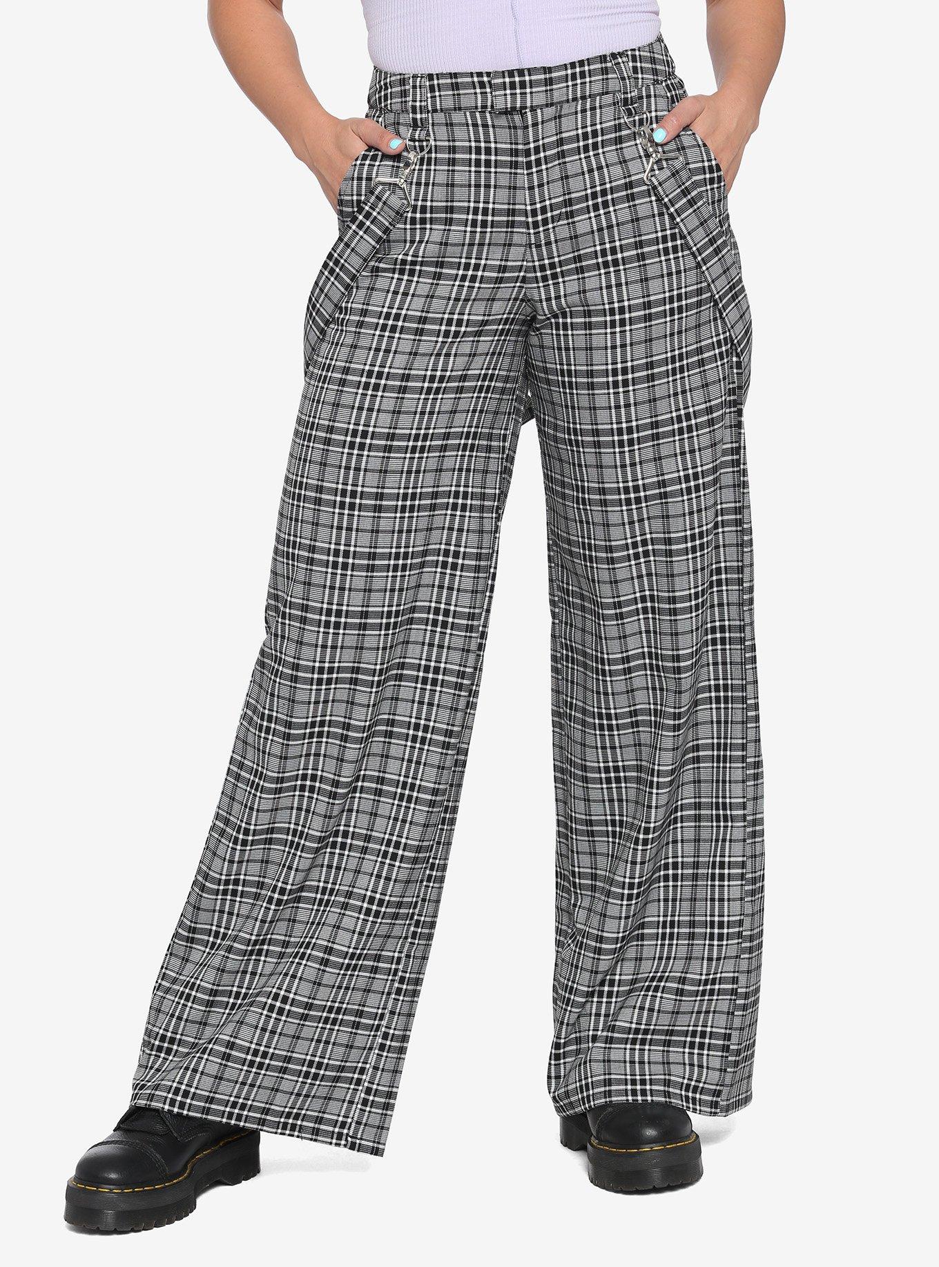 Grey Plaid Wide Leg Suspender Pants | Hot Topic