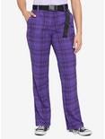 HT Denim Purple Plaid Straight-Leg Pants With Buckle Belt, PLAID, hi-res