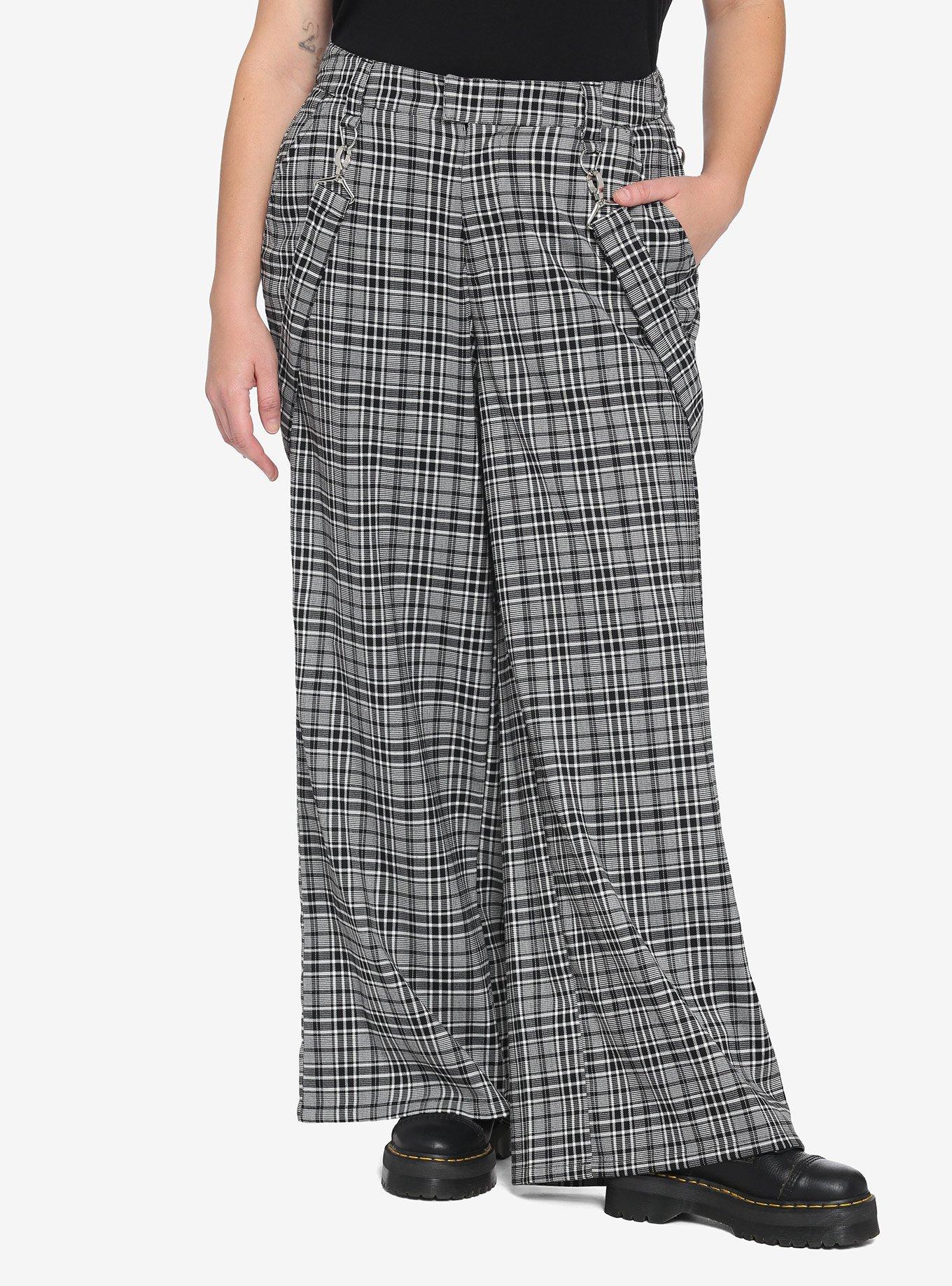 Grey Plaid Wide Leg Suspender Pants Plus Size Hot Topic