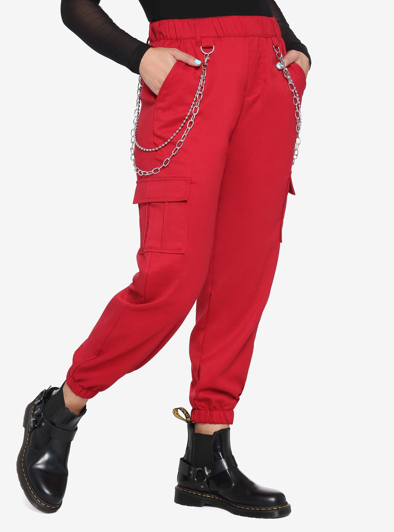 Red Chain Hardware Cargo Jogger Pants | Hot Topic