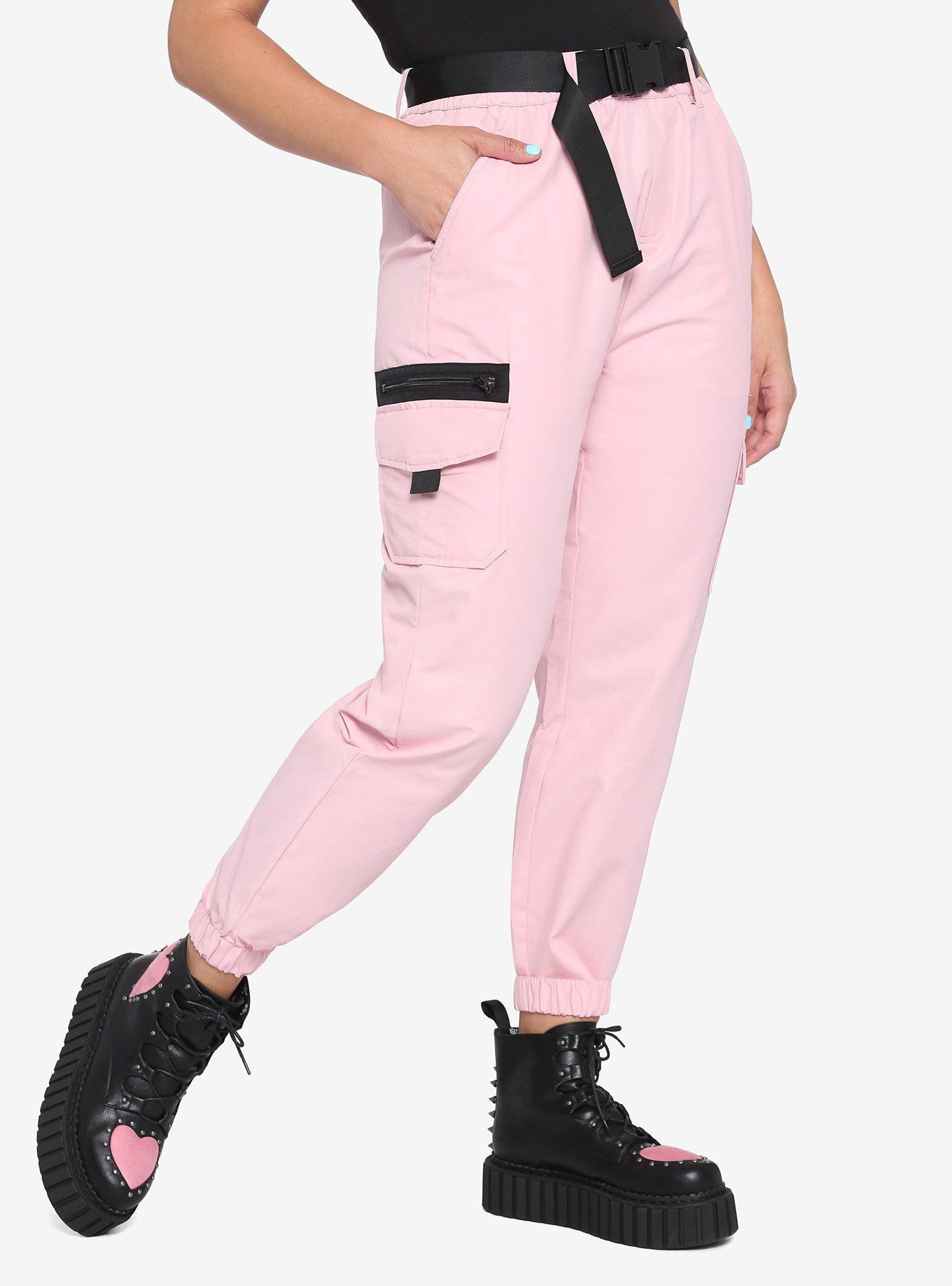 Pink With Nylon Belt Cargo Jogger Pants