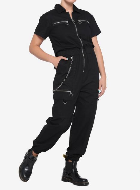 トップス shoop clothing chinoto chain jumper 20aw Social Collision Chains & Grommets Zip Romper | Hot Topic