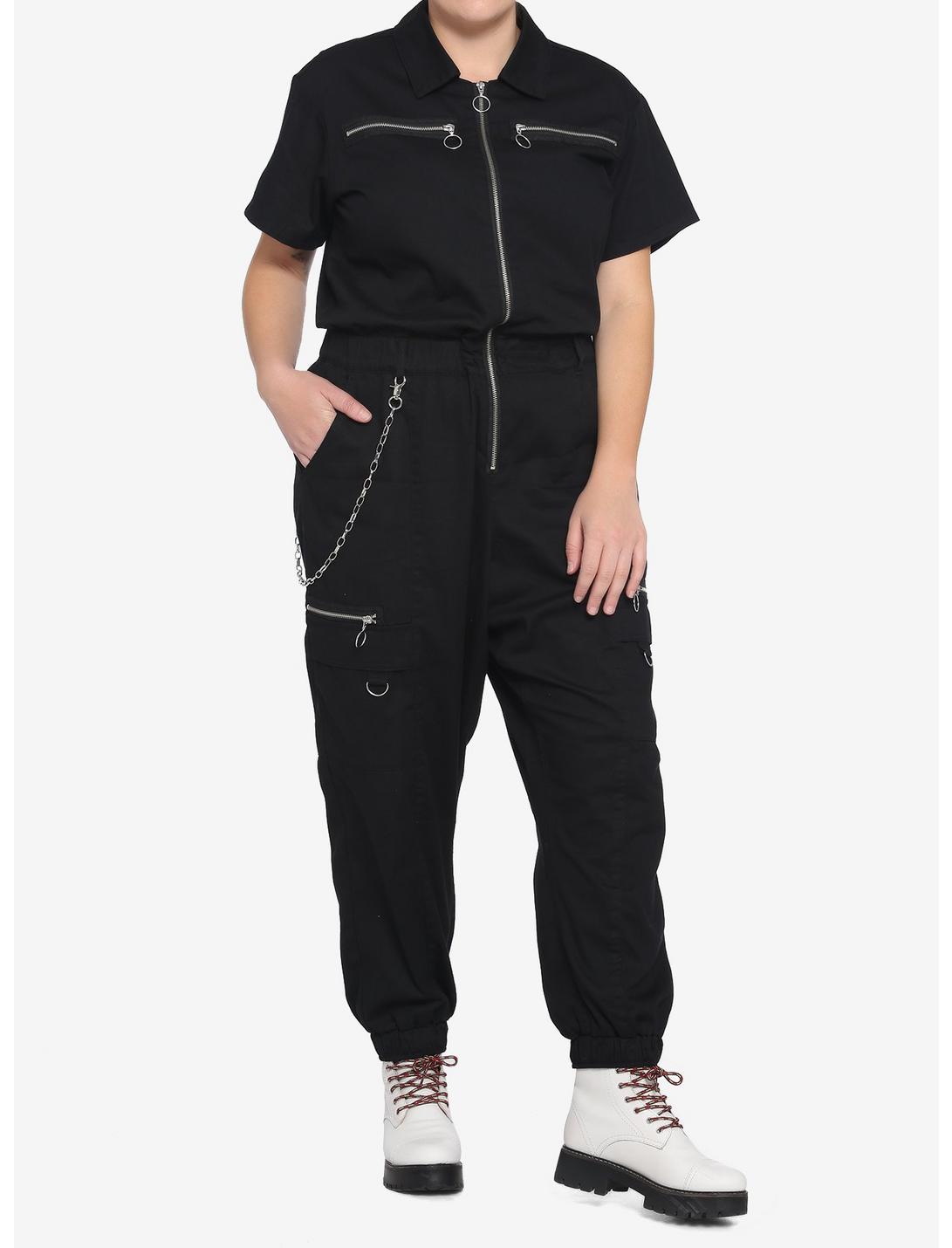 Black Chain Jumpsuit Plus Size, BLACK, hi-res