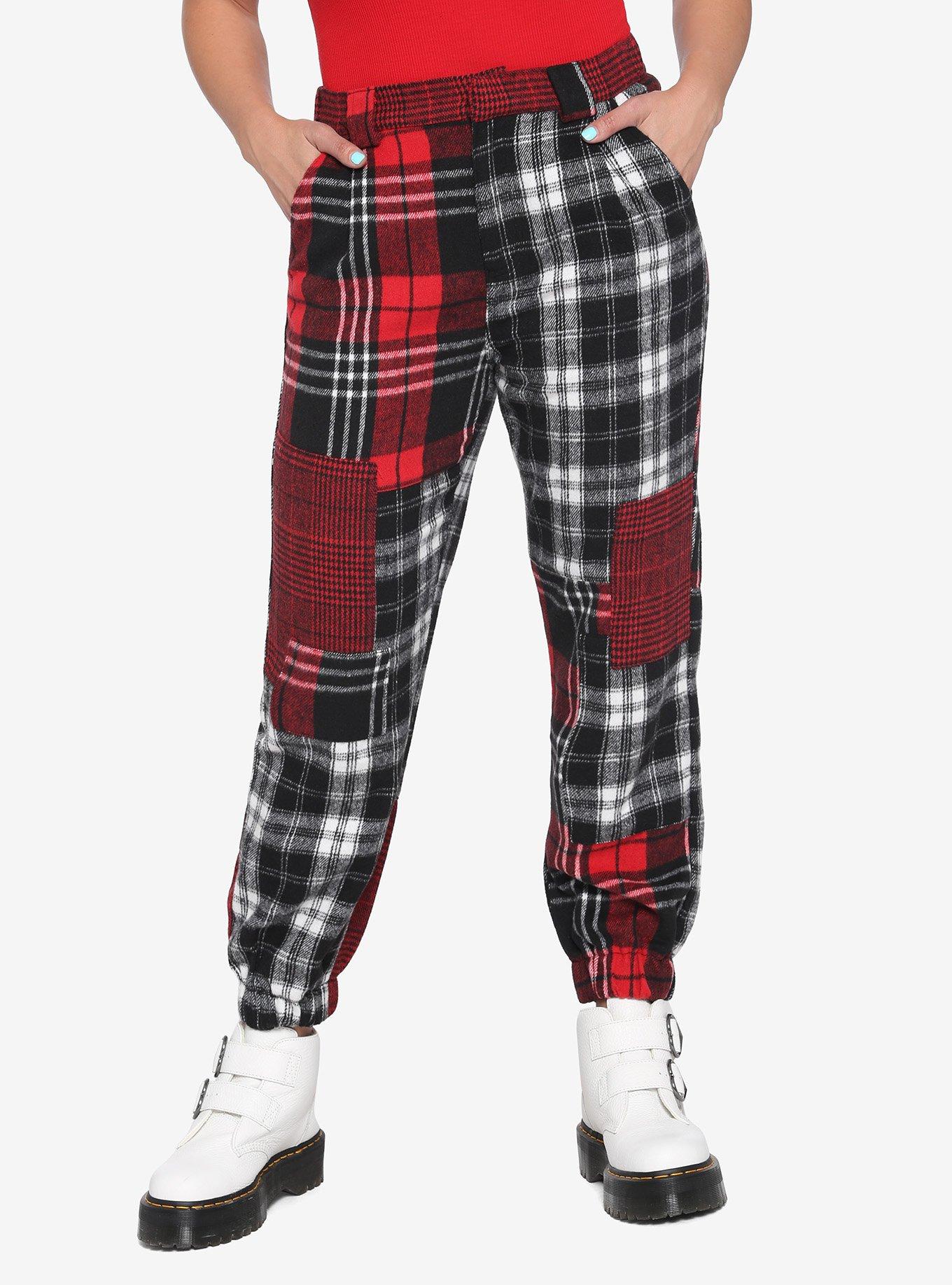 Hot Topic, Red Plaid Suspender Jogger Pants