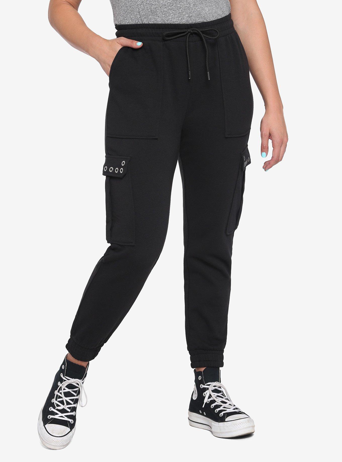 Black Grommet Jogger Pants, BLACK, hi-res