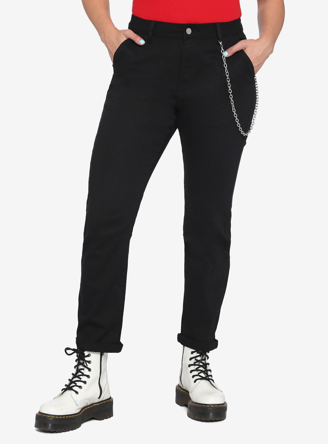 Black Chain Straight Leg Pants, BLACK, hi-res