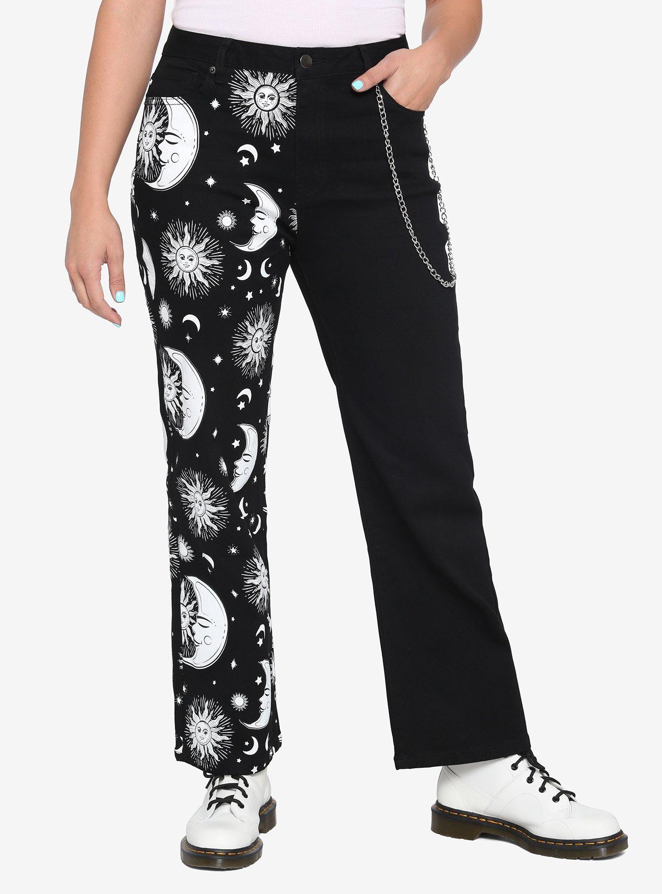 Black Celestial Split Leg Straight Leg Jeans With Chain