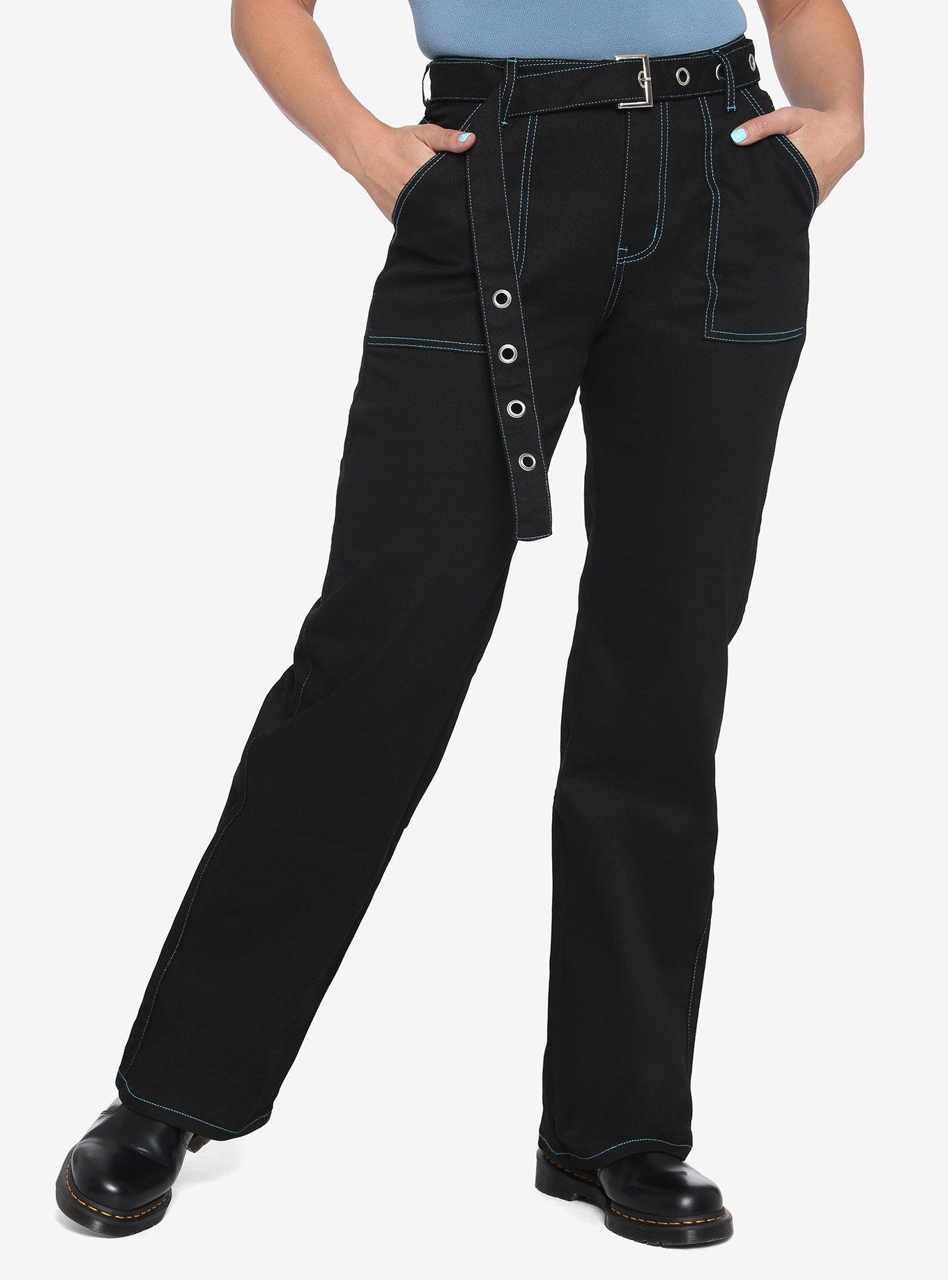 HT Denim Black & Turquoise Stitch Hi-Rise Carpenter Pants, MULTI, hi-res