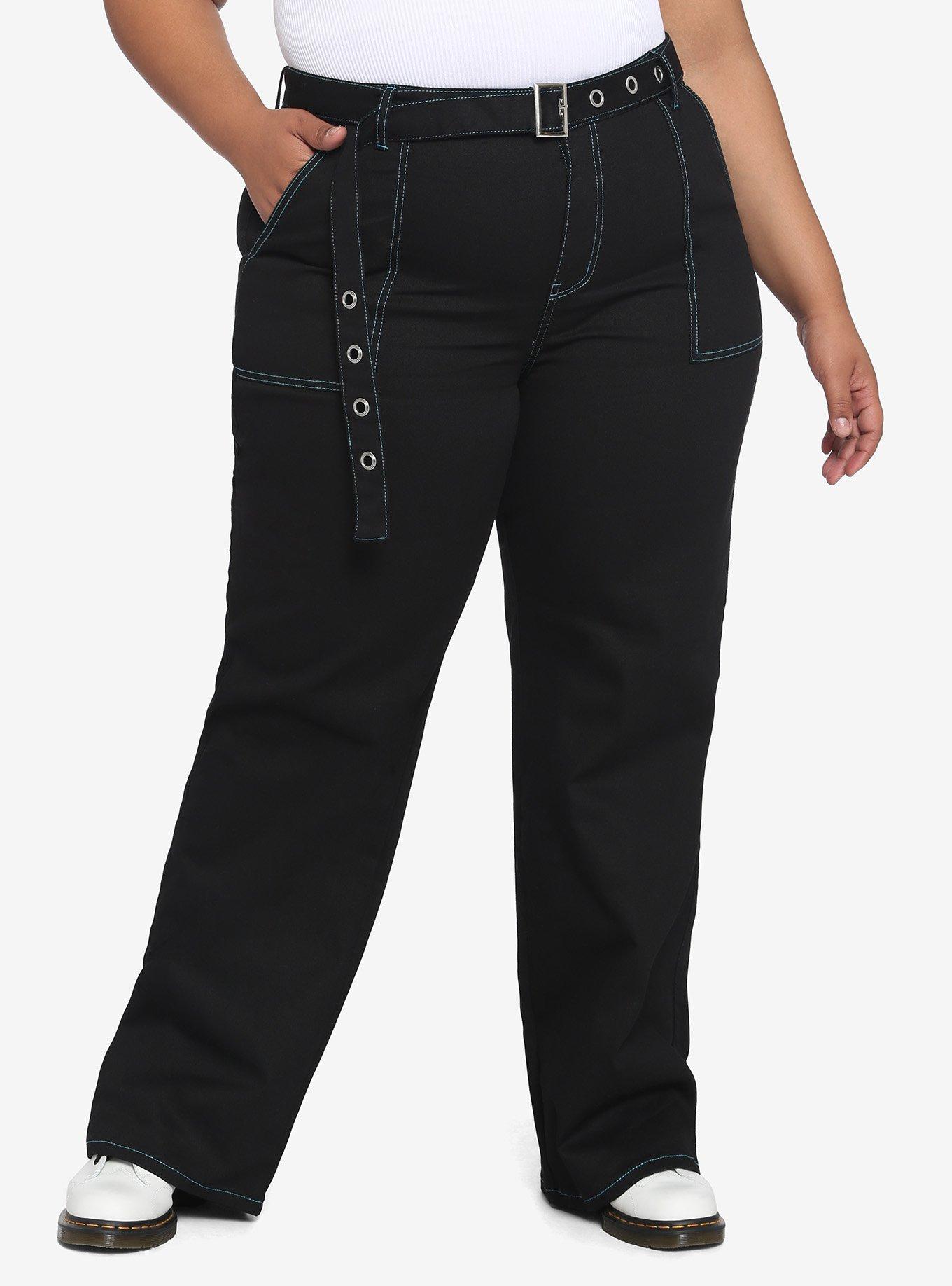 HT Denim Black & Turquoise Stitch Hi-Rise Carpenter Pants Plus Size, MULTI, hi-res