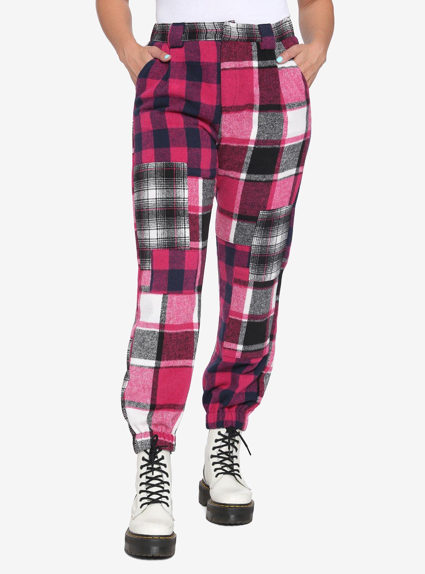 Pink Plaid Patchwork Jogger Pants, MULTI, hi-res
