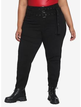 Black Double Grommet Belt Skinny Jeans Plus Size, , hi-res