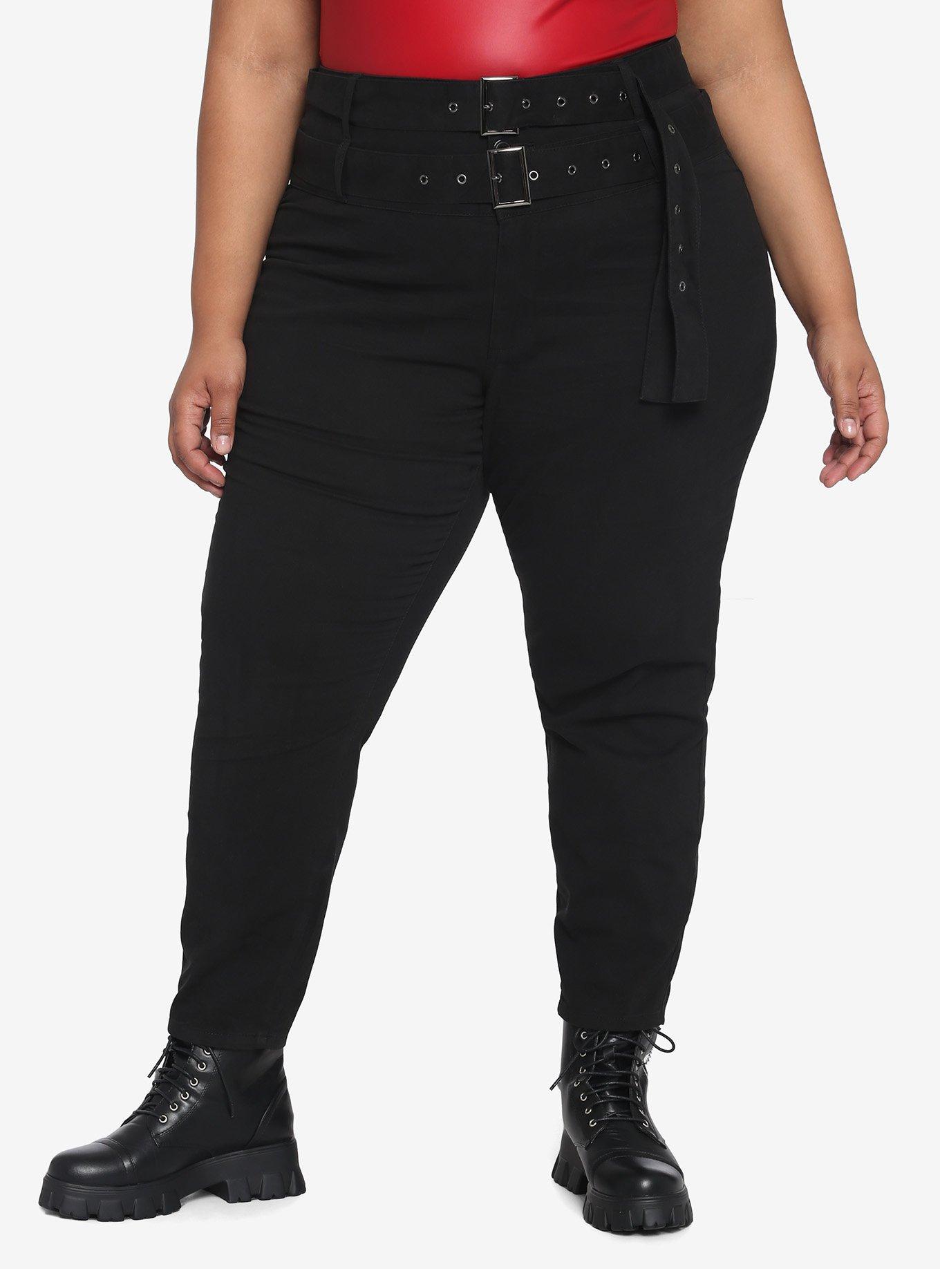 Black Double Grommet Belt Skinny Jeans Plus Size, BLACK, hi-res