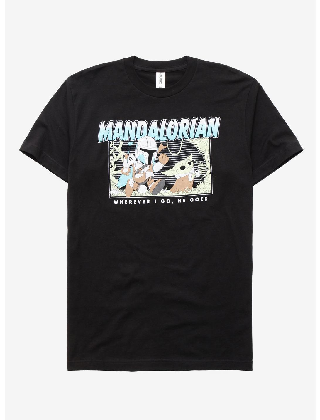 Star Wars The Mandalorian Wherever I Go, He Goes T-Shirt - BoxLunch Exclusive, BLACK, hi-res