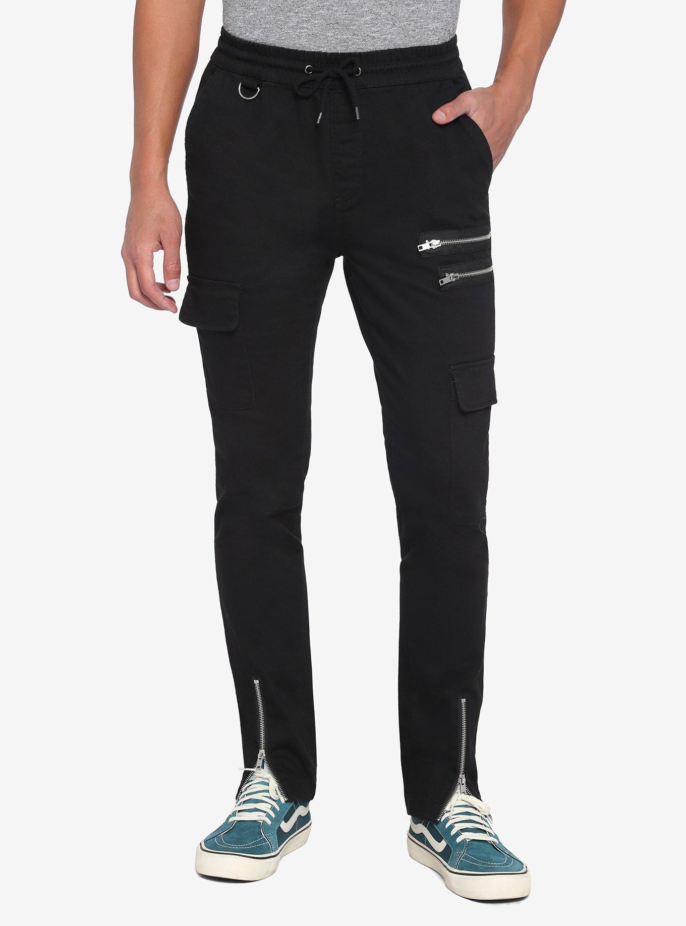 Black Zipper Jogger Pants, BLACK, hi-res
