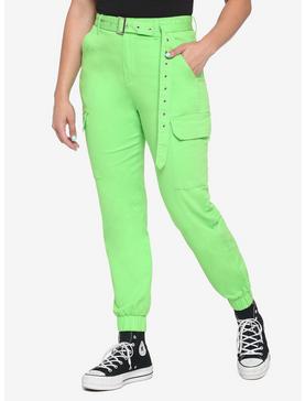 Neon Green Grommet Belt Cargo Jogger Pants, , hi-res