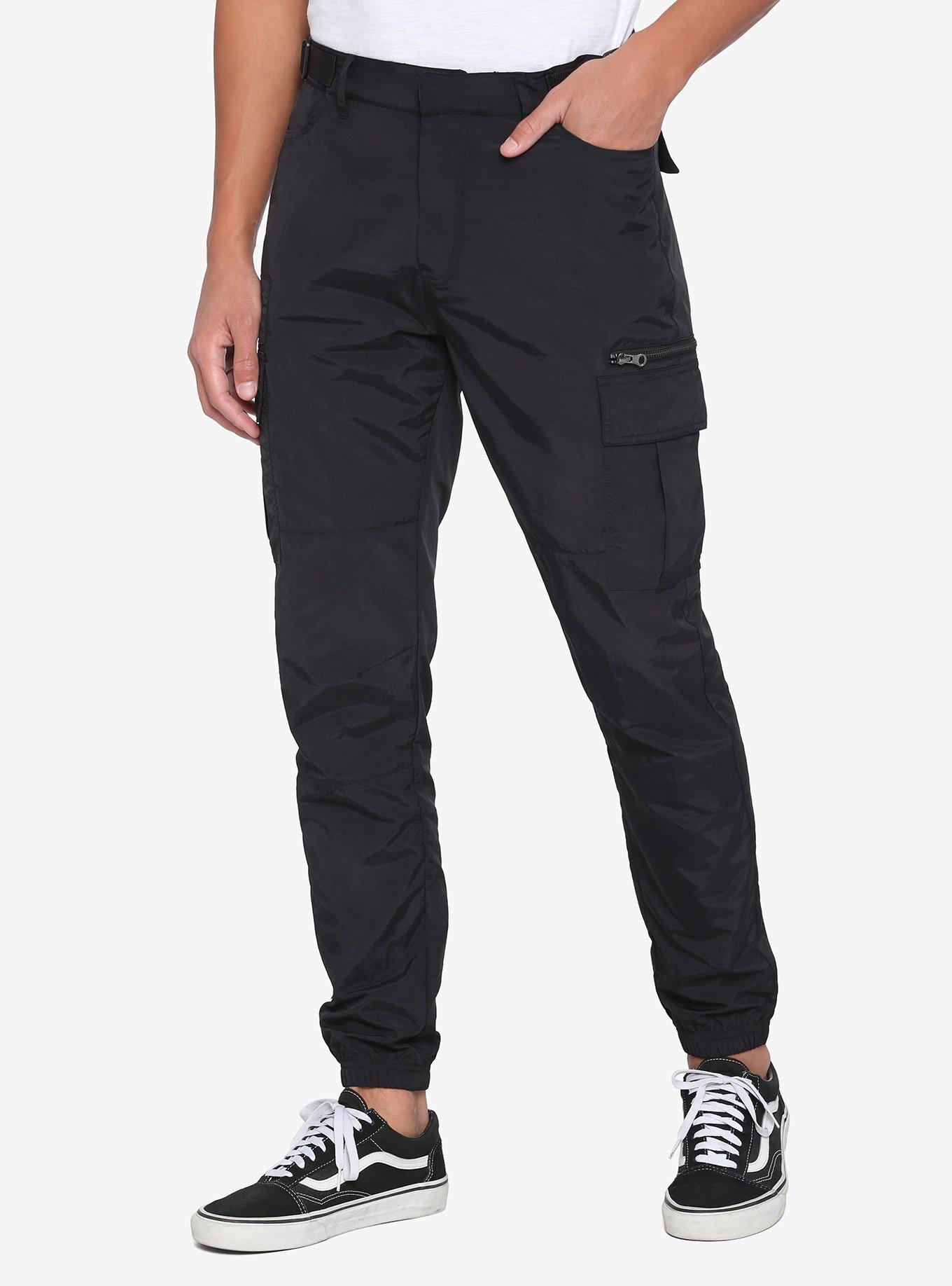 Black Nylon Utility Jogger Pants, BLACK, hi-res