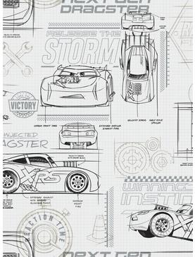 Disney Pixar Cars Grey And White Schematic Peel & Stick Wallpaper, , hi-res
