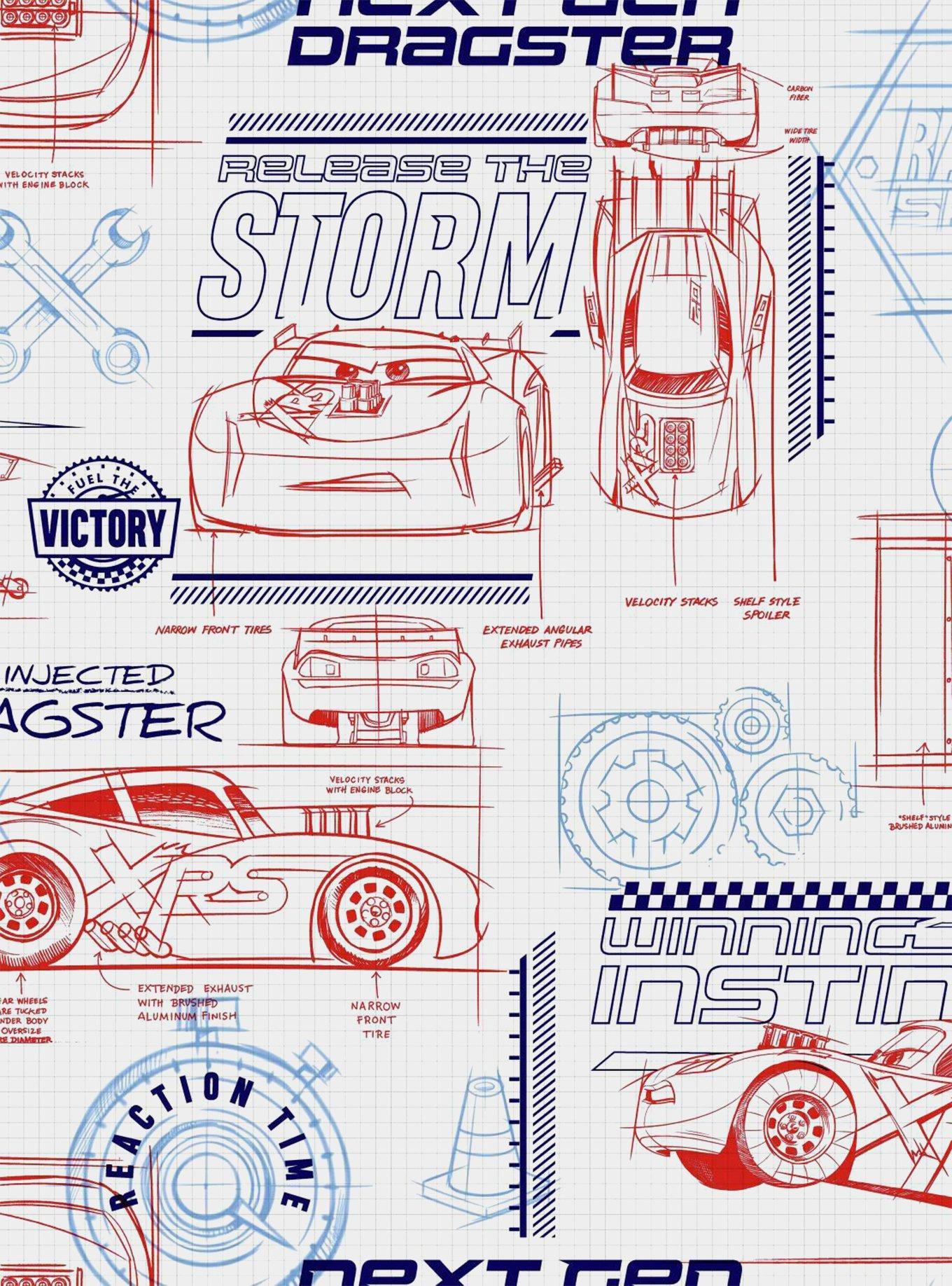 Disney Pixar Cars Red And White Schematic Peel & Stick Wallpaper, , hi-res