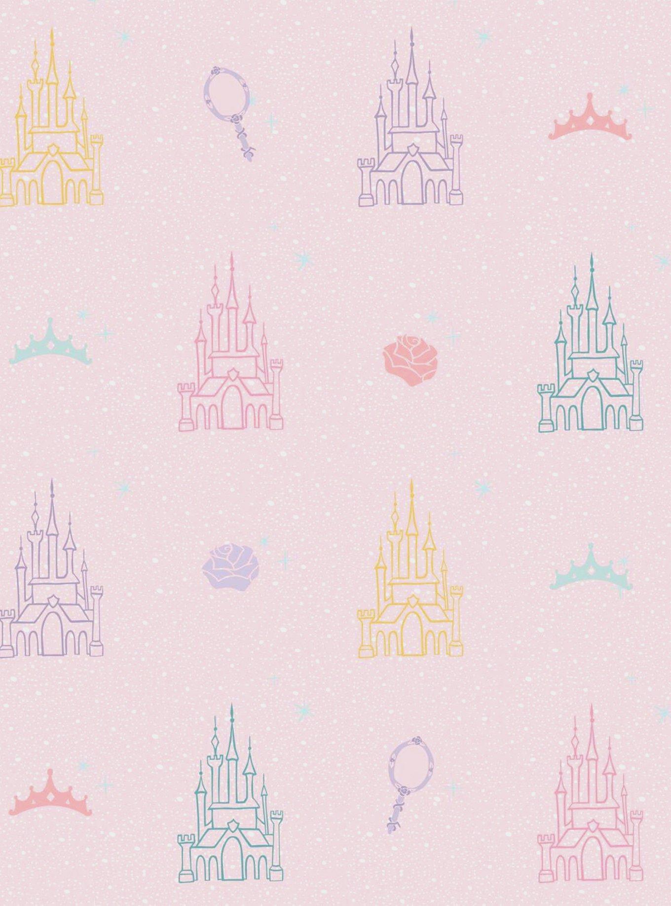 Disney Princesses Pink And Yellow Castle Peel & Stick Wallpaper, , hi-res