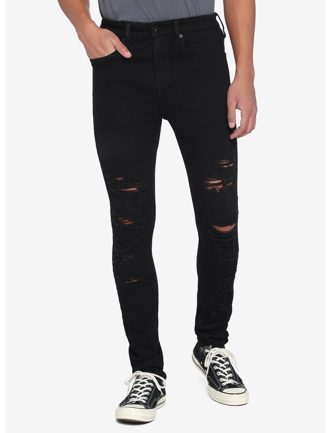 Black Destructed Skinny Jeans | Hot Topic