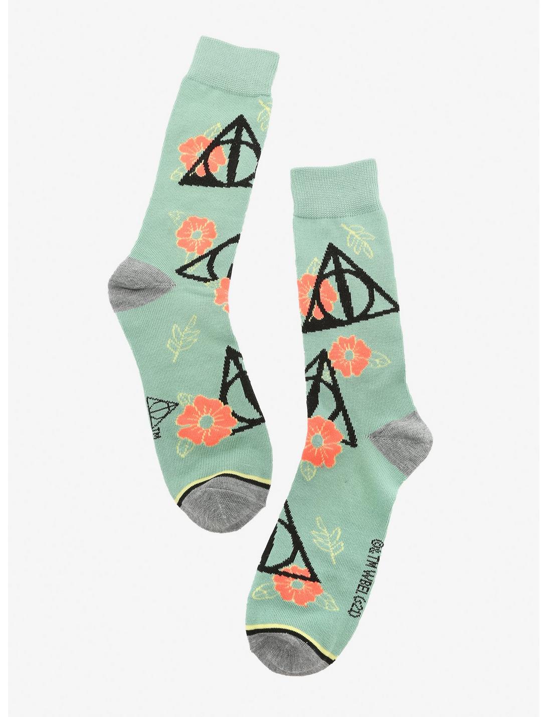 Harry Potter Deathly Hollows Pastel Floral Crew Socks - BoxLunch Exclusive, , hi-res