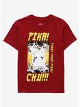 Pokémon Pikachu Thunder Charge Youth T-Shirt - BoxLunch Exclusive, DARK RED, hi-res