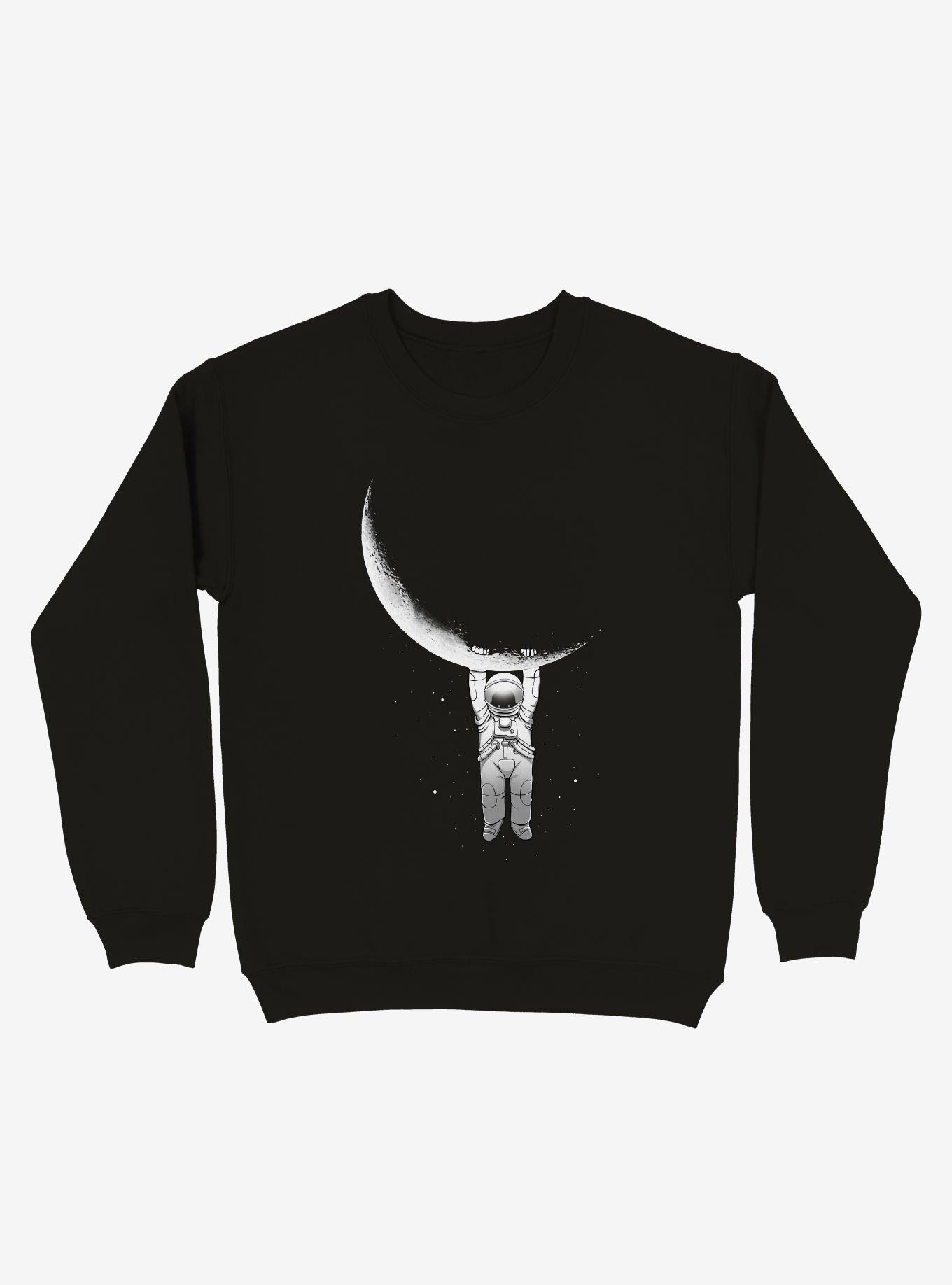 Astronaut Holding On To Moon Crew Sweatshirt, BLACK, hi-res