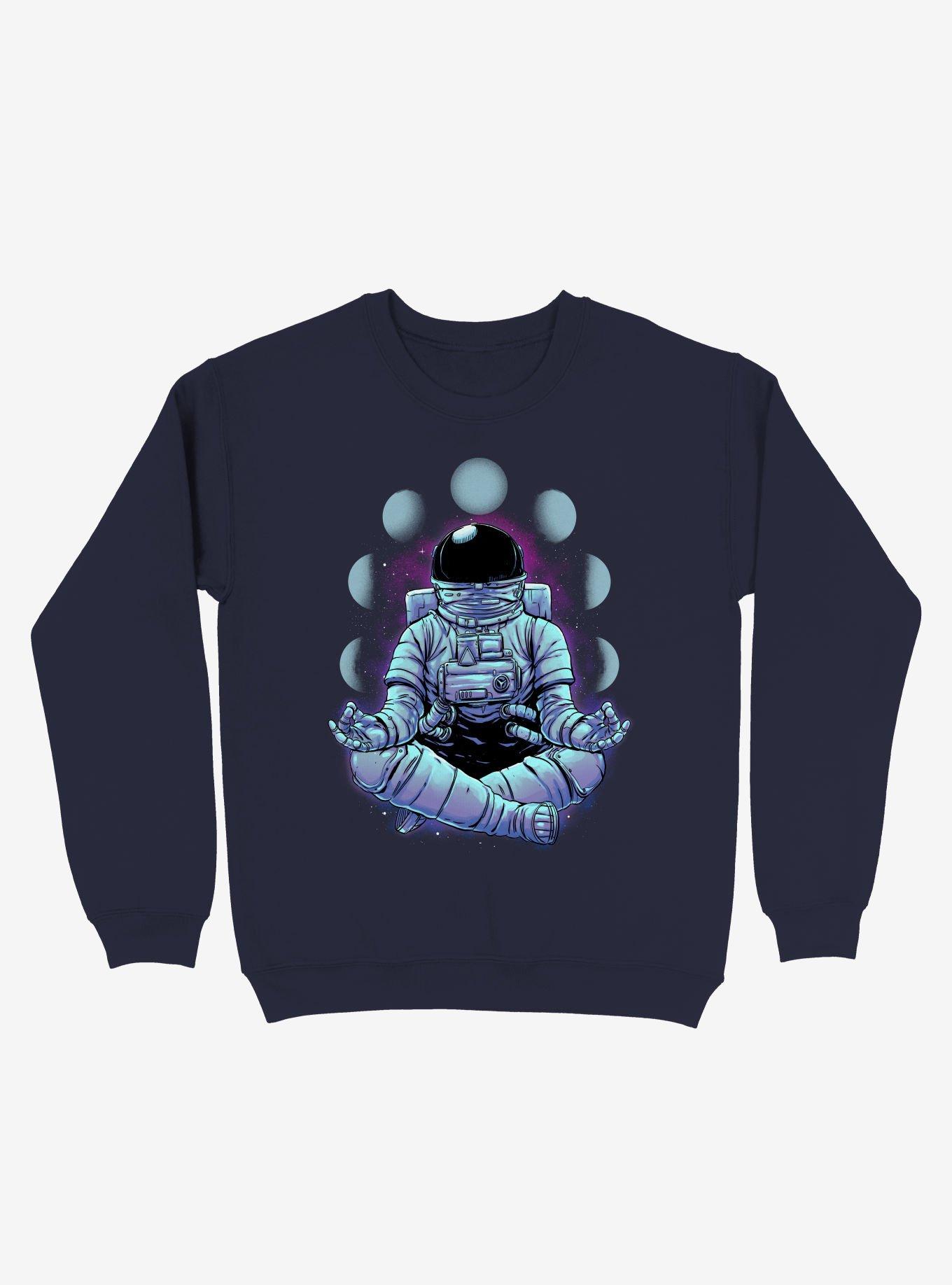 Astronaut Meditation Navy Blue Sweatshirt, NAVY, hi-res