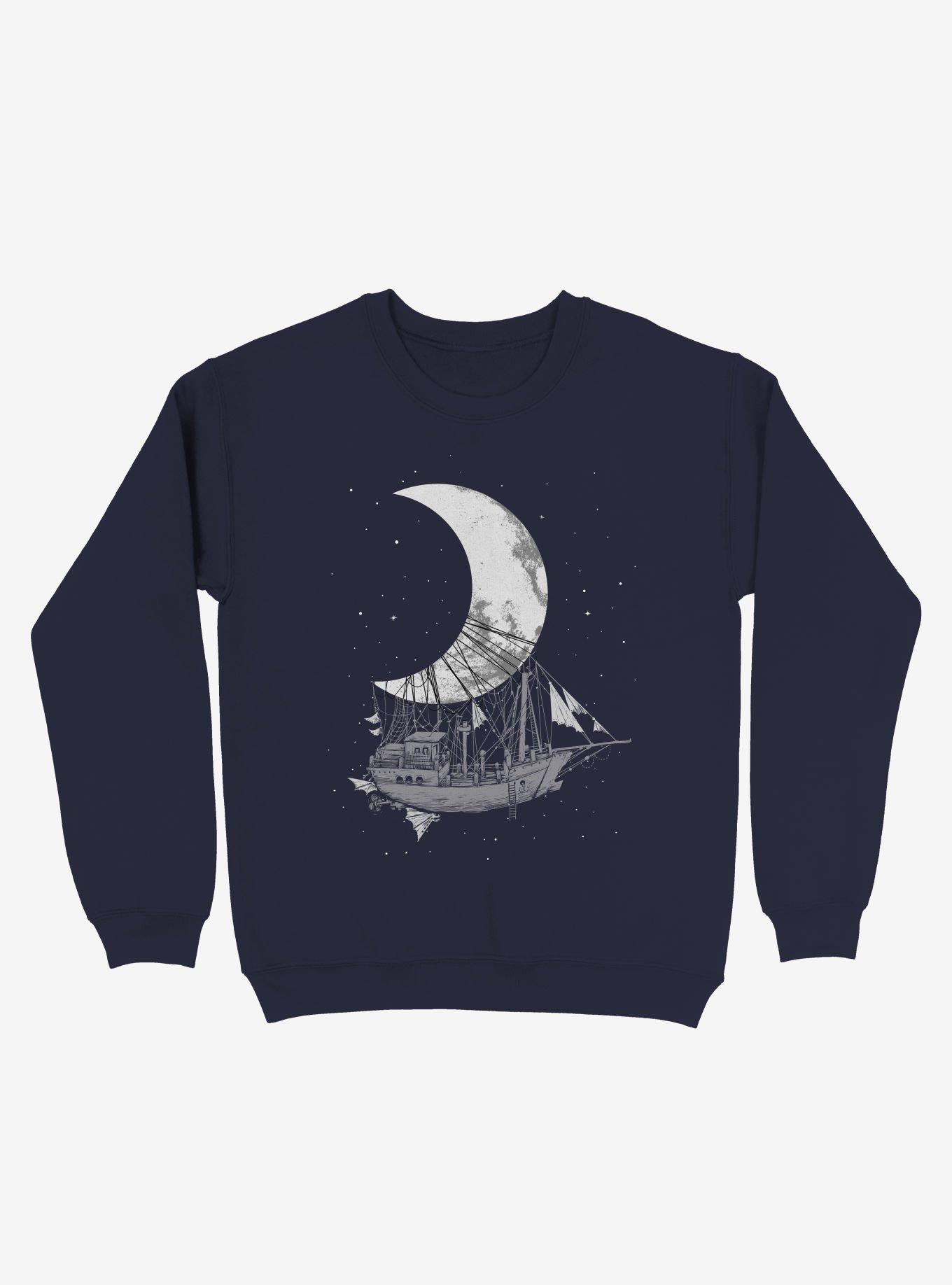 THRDLESS Ship Capturing Moon Crew Navy Blue Sweatshirt